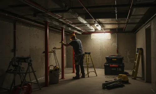 Contractor sealing and repairing a basement wall in Sydney
