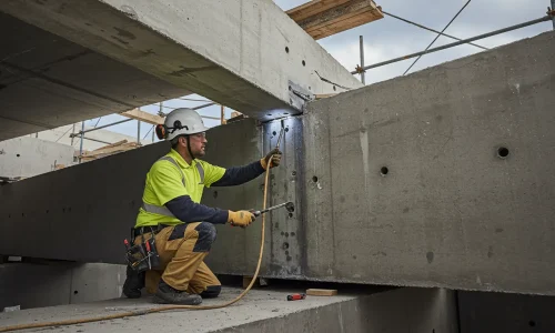 Specialist repairing concrete beam on Sydney building site