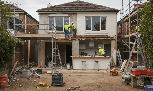 Sydney home renovation in progress with modern extension and active construction work